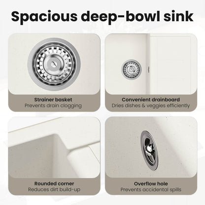 Sink White 620 x 500 mm 80% Quartz and 20% Resin