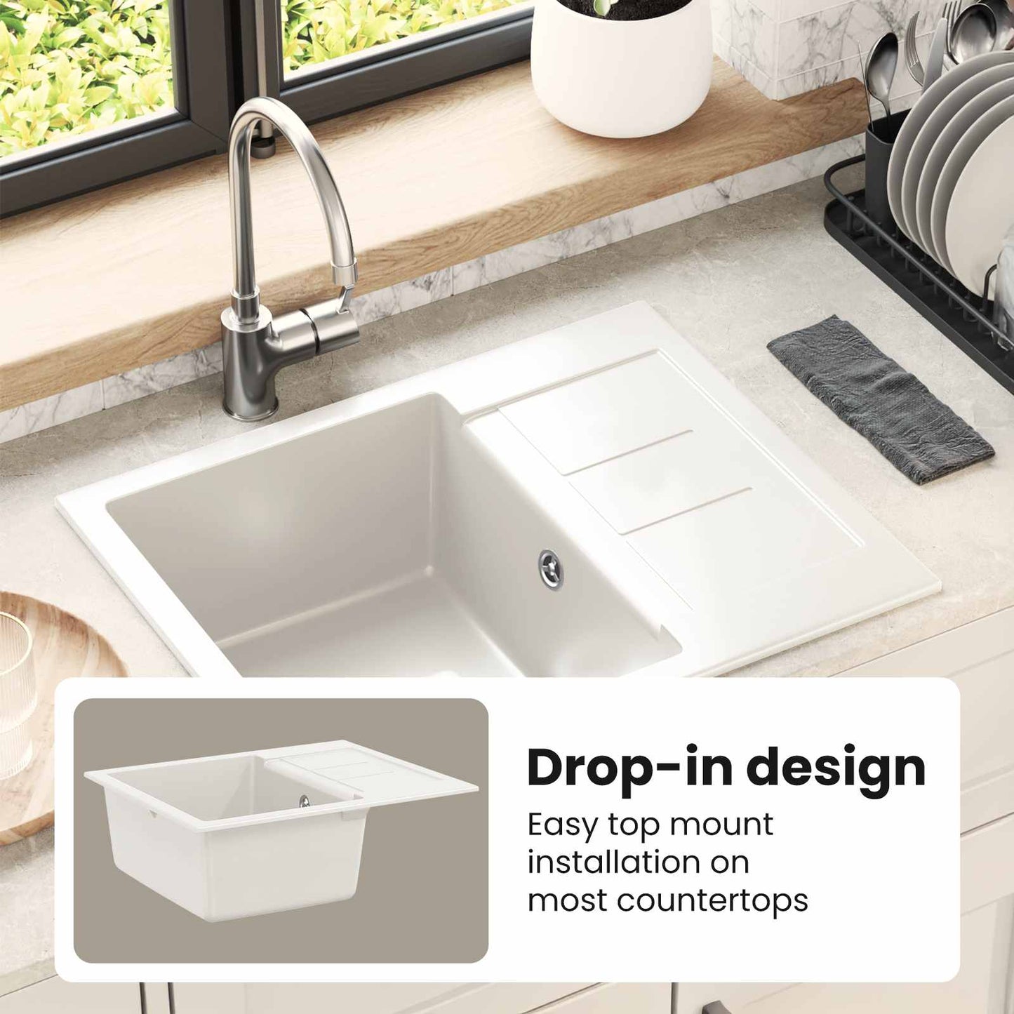 Sink White 620 x 500 mm 80% Quartz and 20% Resin