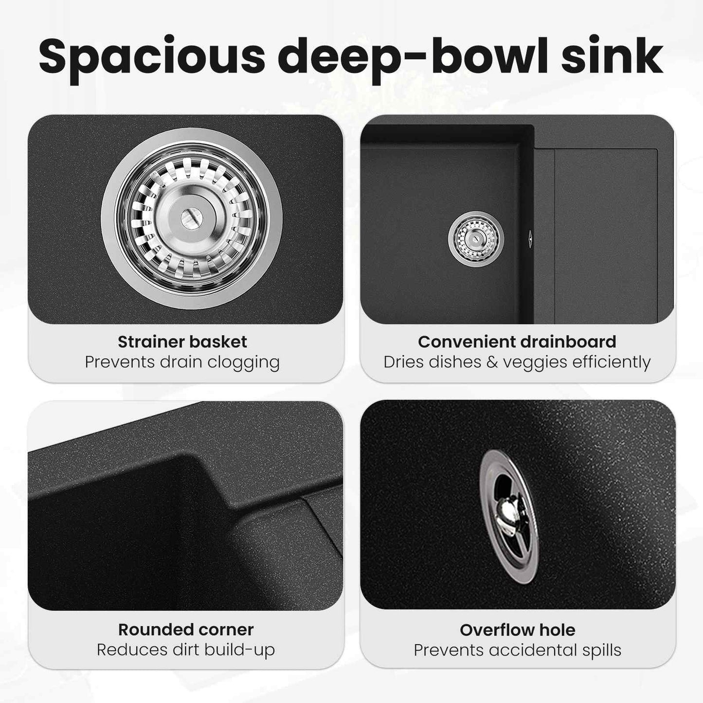 Sink Black 780 x 500 mm 80% Quartz and 20% Resin
