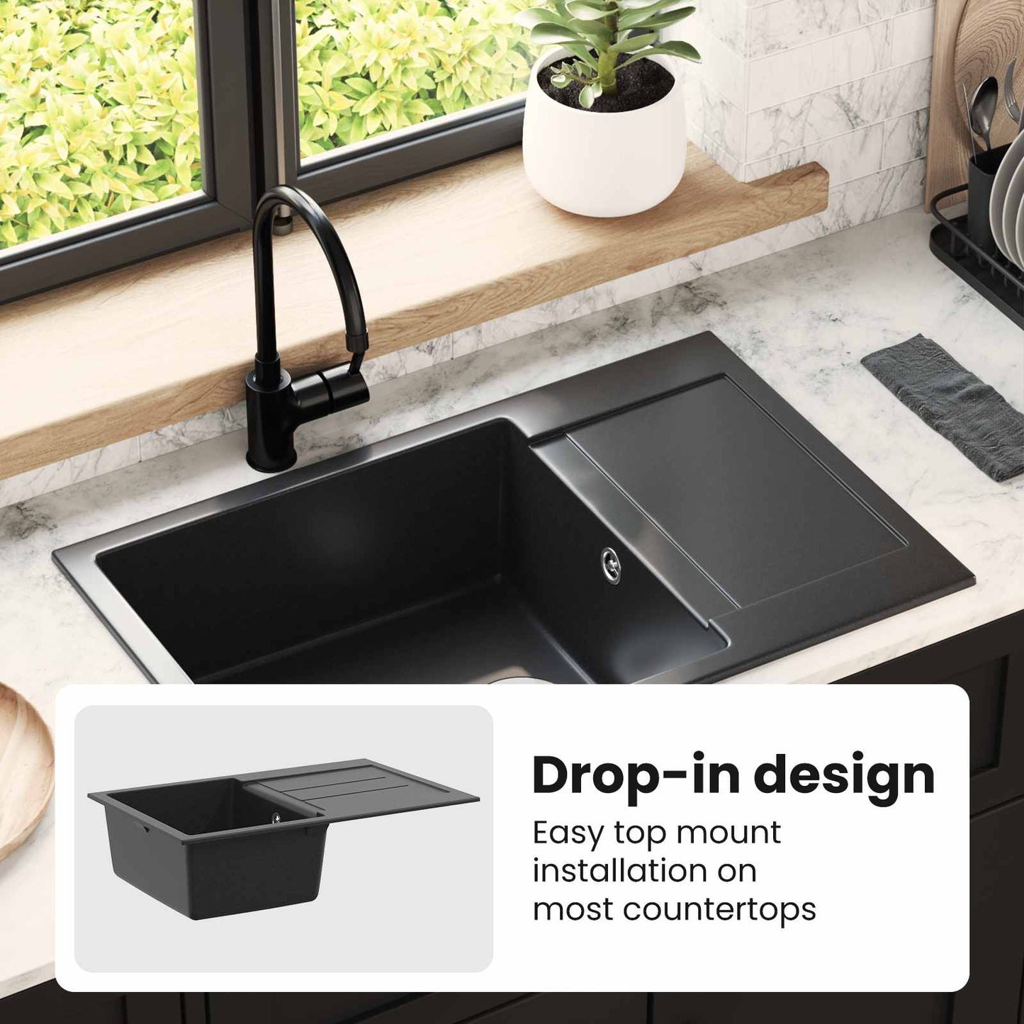 Sink Black 780 x 500 mm 80% Quartz and 20% Resin