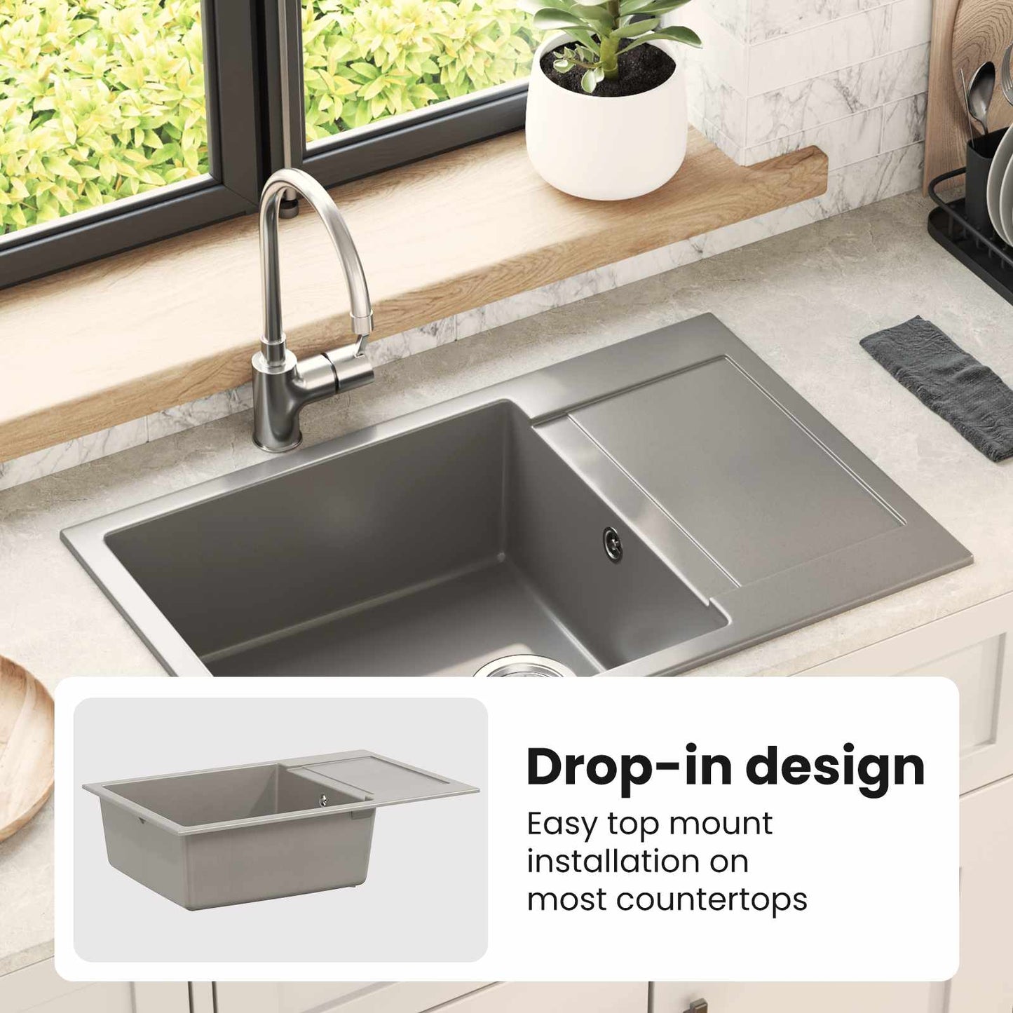 Sink Grey 780 x 500 mm 80% Quartz and 20% Resin