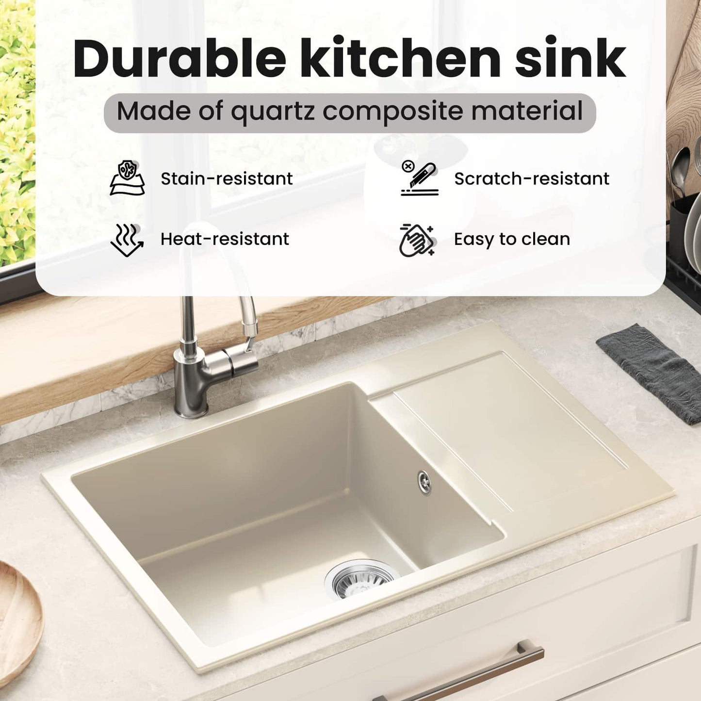 Sink Beige 780 x 500 mm 80% Quartz and 20% Resin