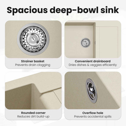 Sink Beige 780 x 500 mm 80% Quartz and 20% Resin