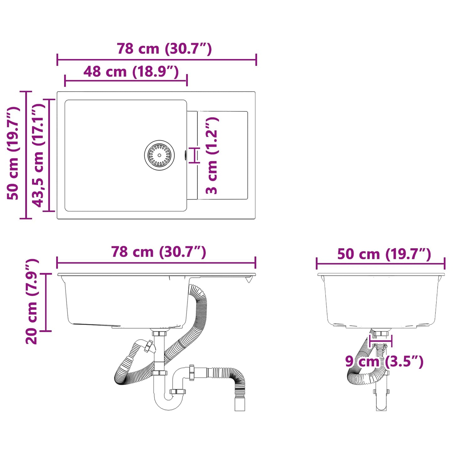 Sink Beige 780 x 500 mm 80% Quartz and 20% Resin