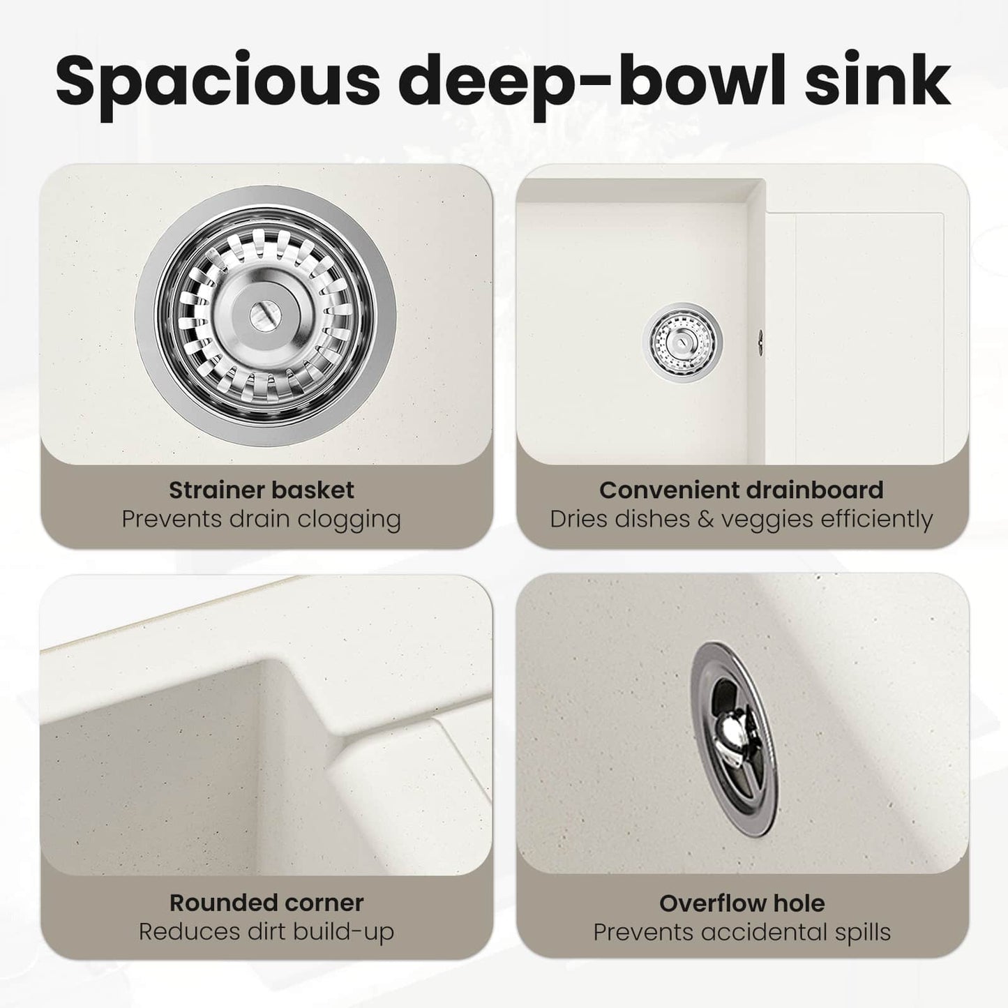 Sink White 780 x 500 mm 80% Quartz and 20% Resin