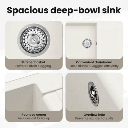Sink White 780 x 500 mm 80% Quartz and 20% Resin