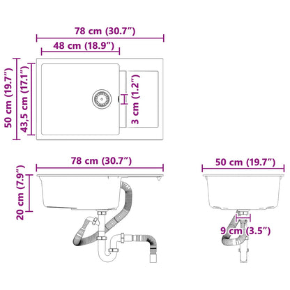 Sink White 780 x 500 mm 80% Quartz and 20% Resin