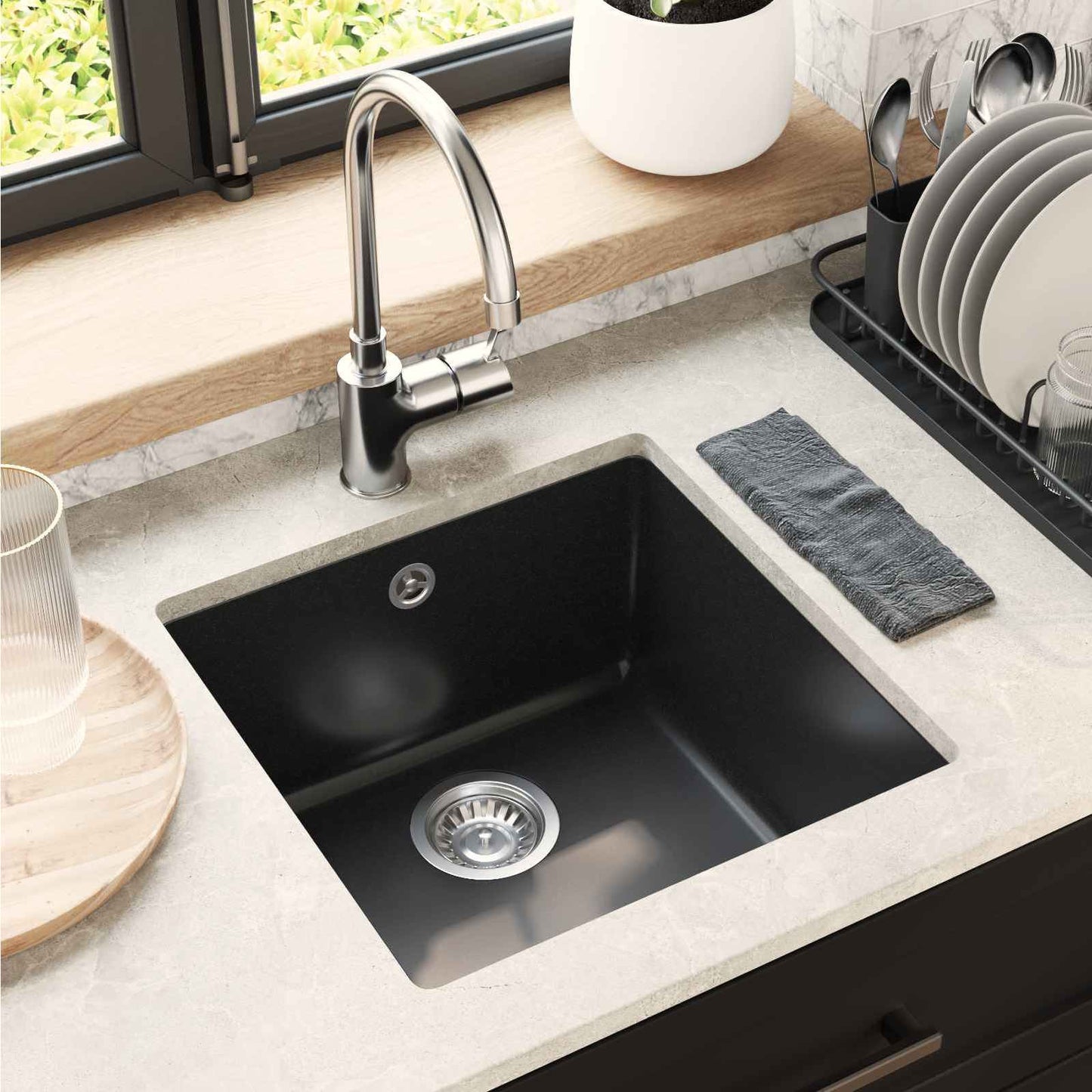 Sink Black 430 x 460 mm 80% Quartz and 20% Resin