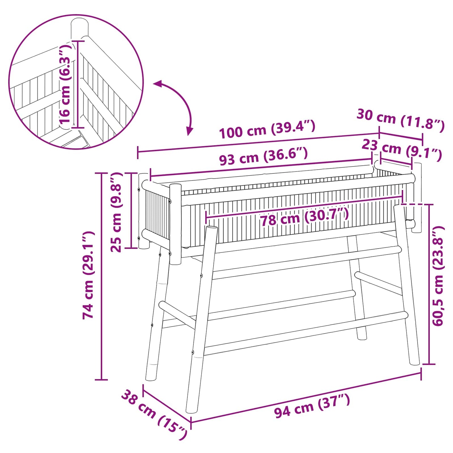 Garden Planter with Holder Natural 39.37 x 14.96 x 29.13 in