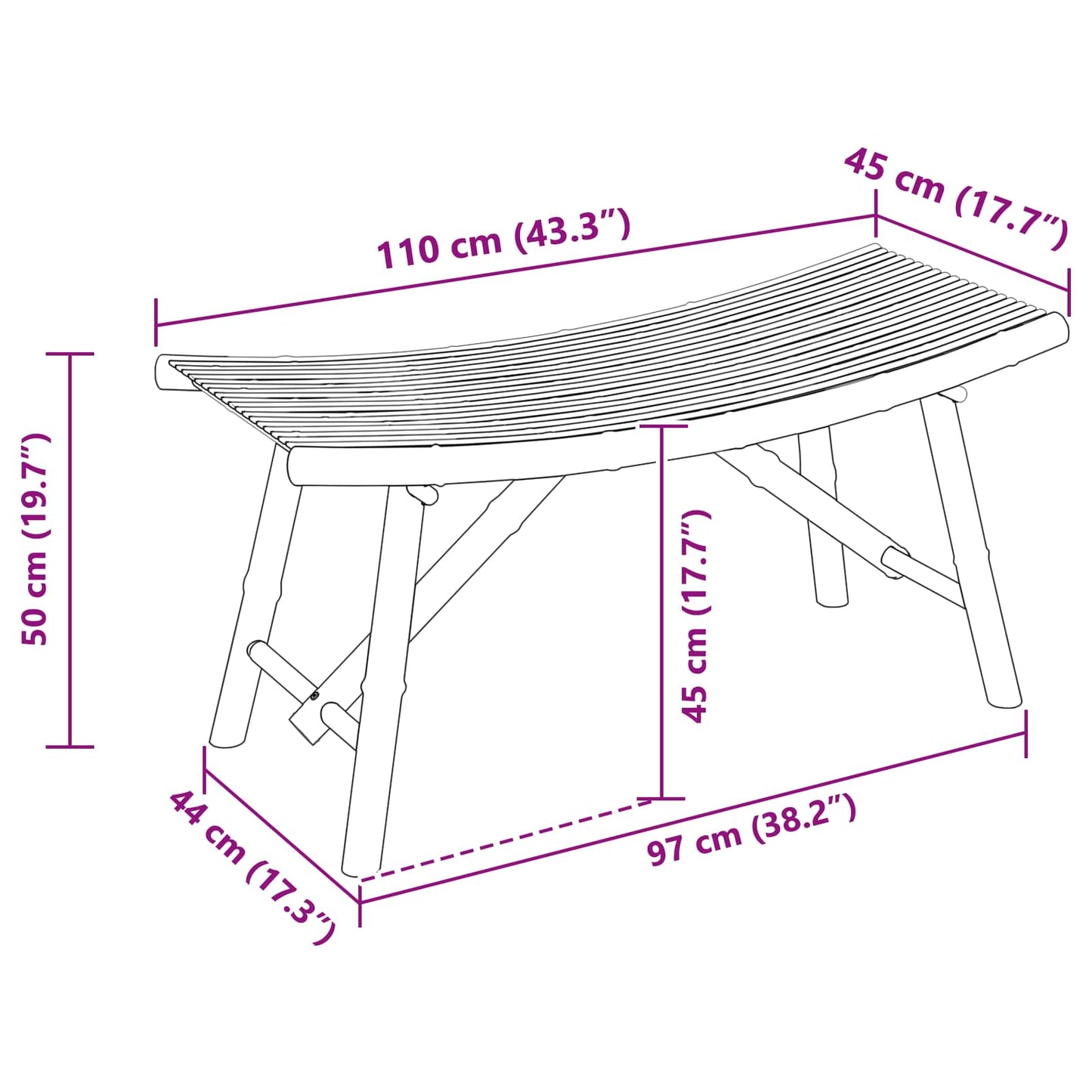 Garden Bench Natural 43.31 x 17.72 x 19.69 in Bamboo