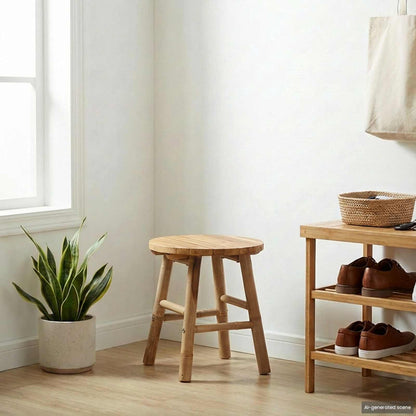 Garden Stool Light Brown Ø 14.96 x 16.54 in Bamboo