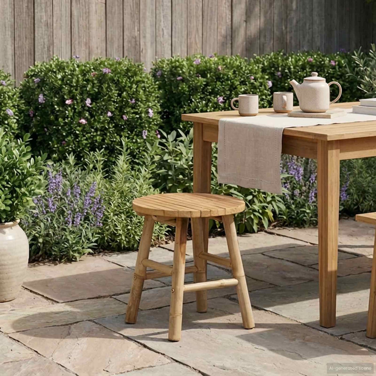 Garden Stool Light Brown Ø 14.96 x 16.54 in Bamboo