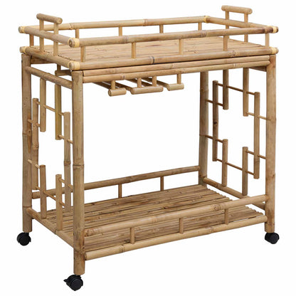 Wine Trolley with Wheels Natural 33.46 x 19.69 x 36.61 in