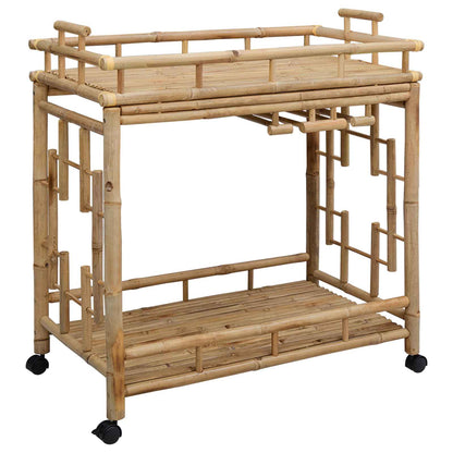 Wine Trolley with Wheels Natural 33.46 x 19.69 x 36.61 in