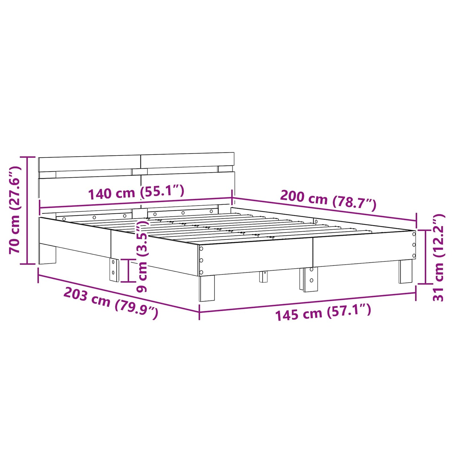 Bed Frame Old Wood 140 x 200 cm Engineered Wood