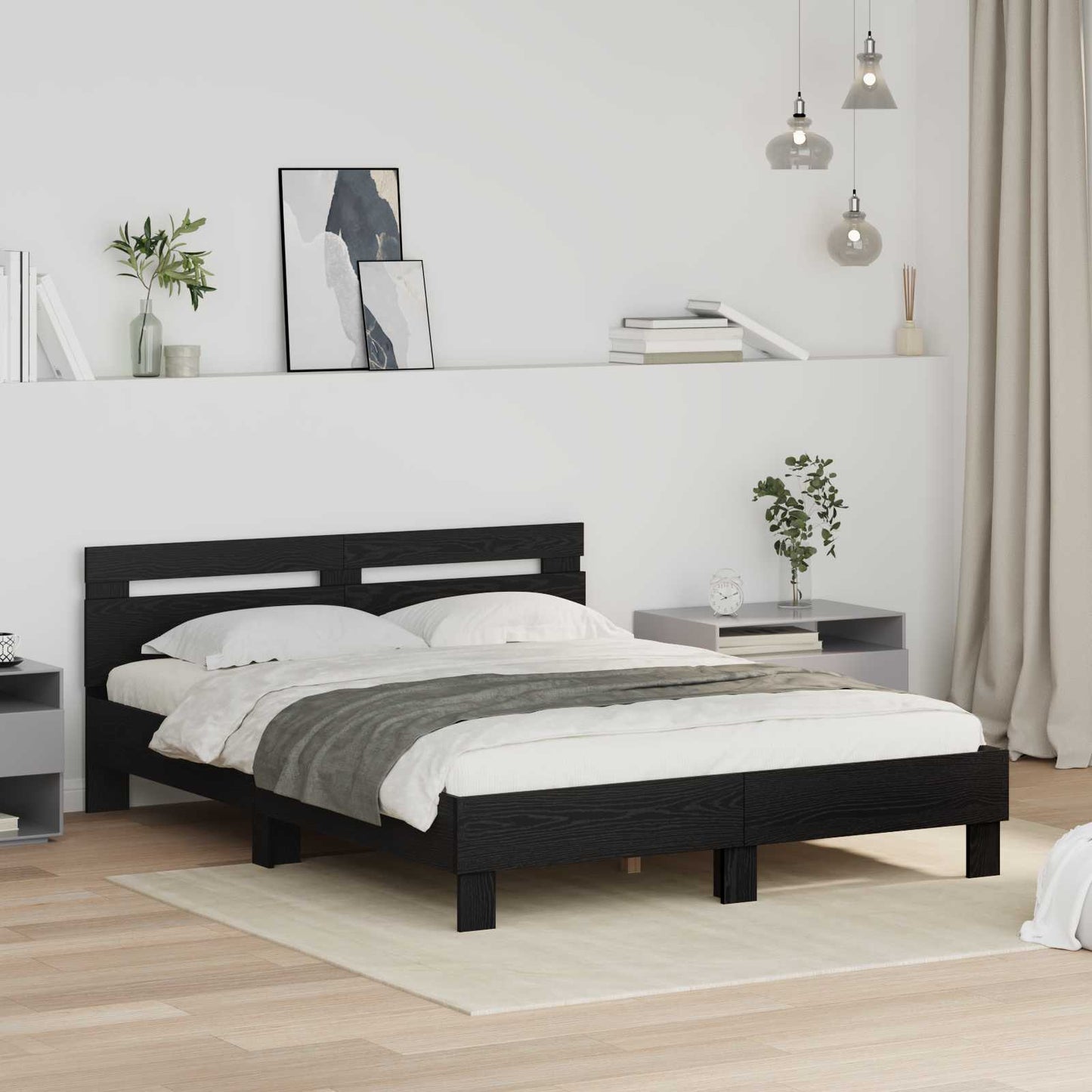 Bed Frame Black Oak 140 x 200 cm Engineered Wood