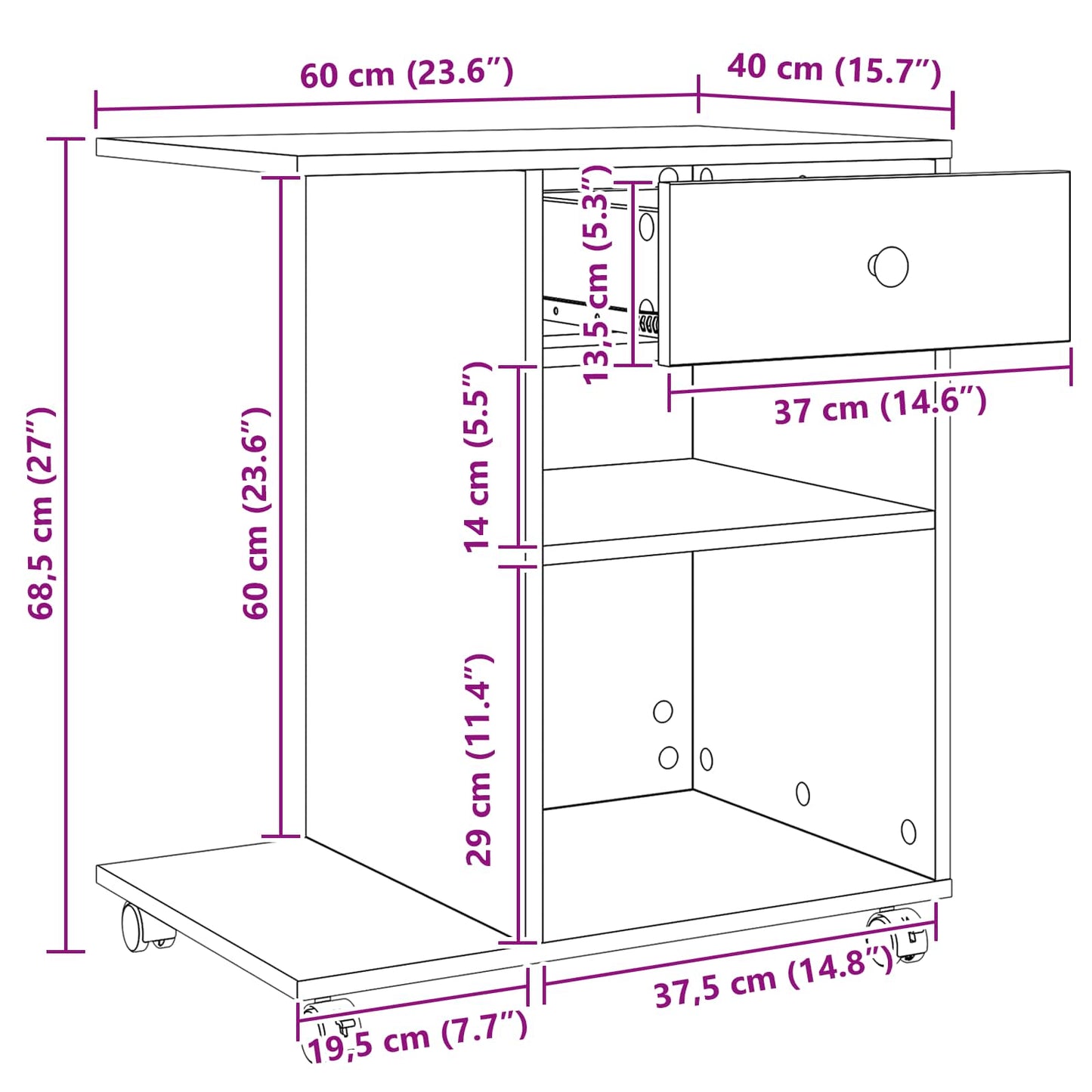 Printer Stand Artisian Oak 60 x 40 x 68.5 cm Engineered Wood