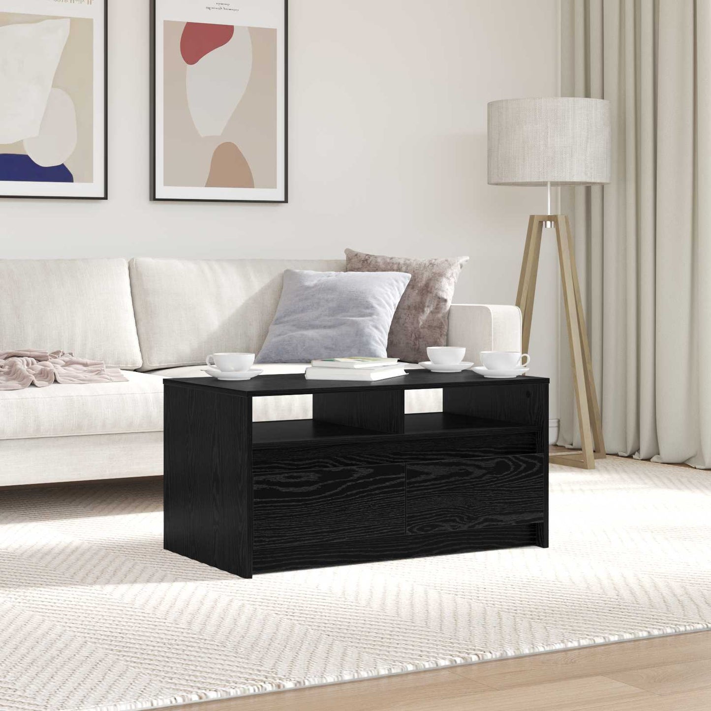 Coffee Table Black Oak 90 x 50 x 45 cm Engineered Wood