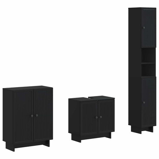 3 Piece Bathroom Cabinet Set EDE Black Engineered Wood