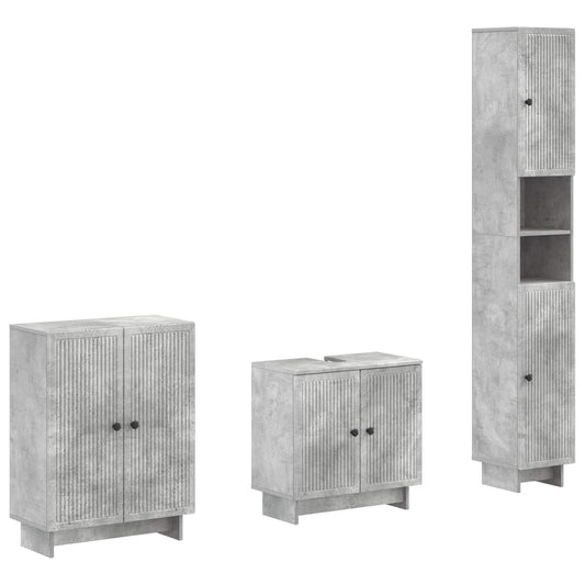 3 Piece Bathroom Cabinet Set EDE Concrete Grey Engineered Wood