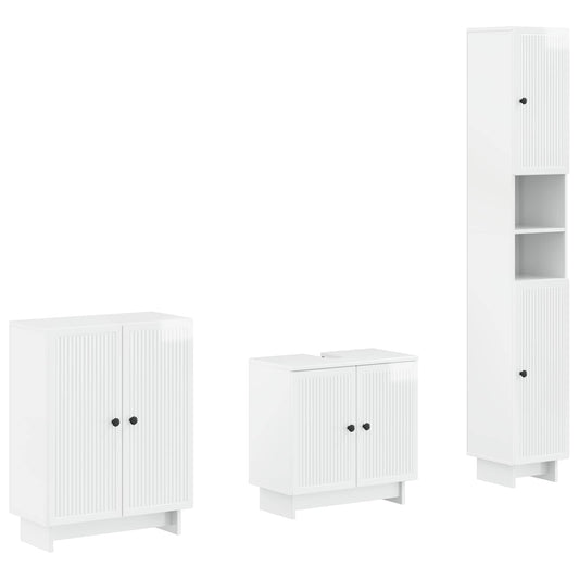 3 Piece Bathroom Cabinet Set EDE High Gloss White