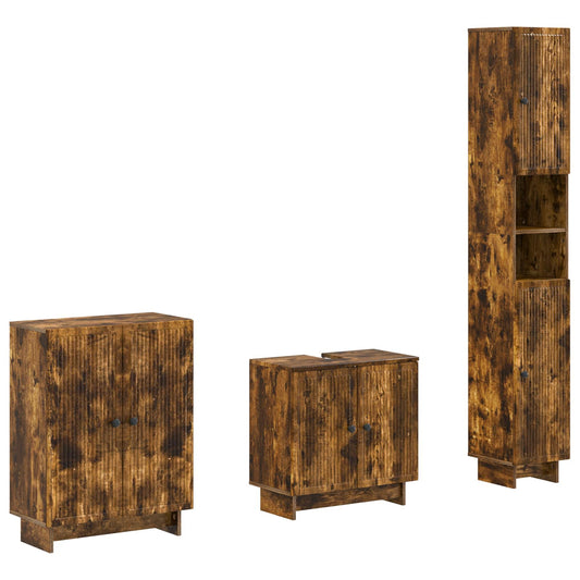 3 Piece Bathroom Cabinet Set EDE Smoked Oak Engineered Wood