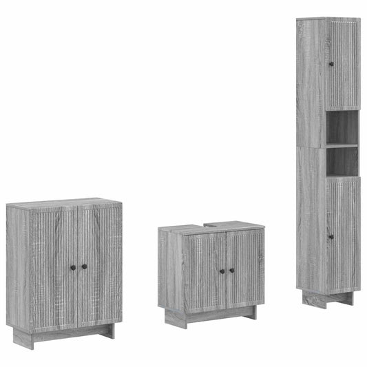 3 Piece Bathroom Cabinet Set EDE Grey Sonoma Engineered Wood
