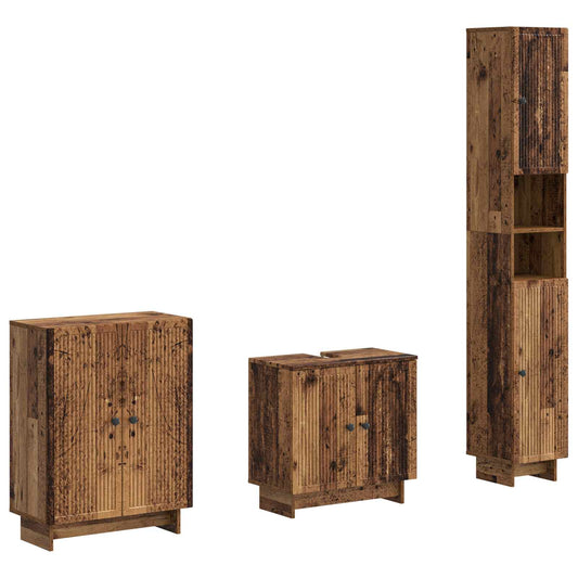 3 Piece Bathroom Cabinet Set EDE Old Wood Engineered Wood