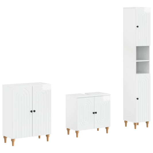 3 Piece Bathroom Cabinet Set ALKMAAR High Gloss White
