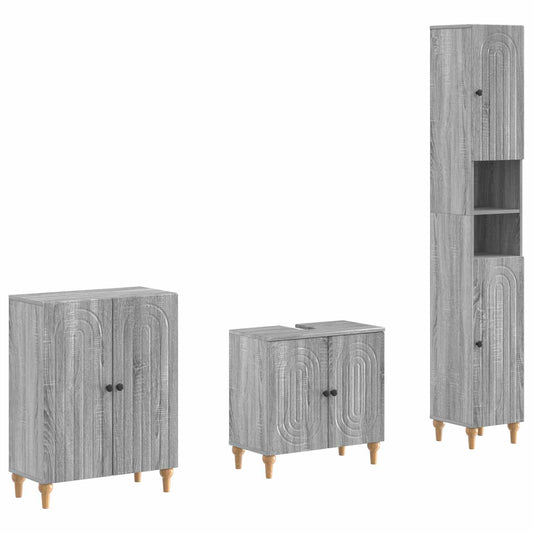 3 Piece Bathroom Cabinet Set ALKMAAR Grey Sonoma