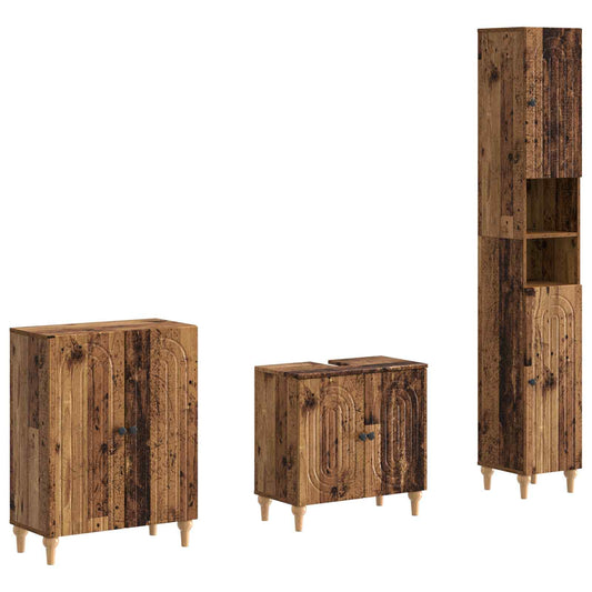 3 Piece Bathroom Cabinet Set ALKMAAR Old Wood Engineered Wood