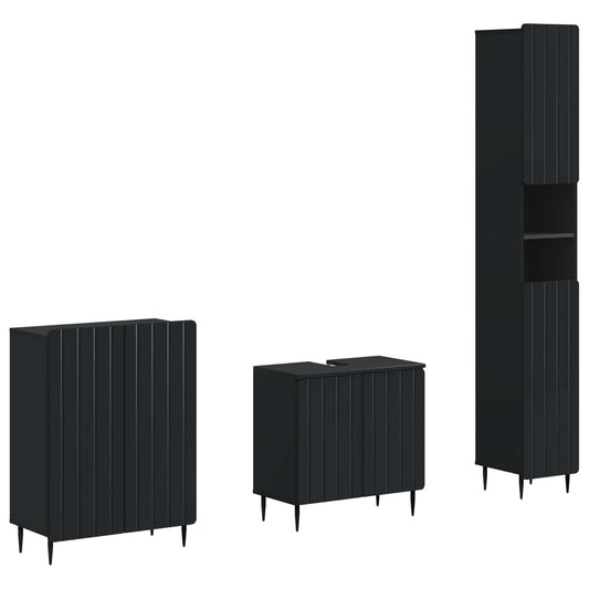 3 Piece Bathroom Cabinet Set ZWOLLE Black Engineered Wood