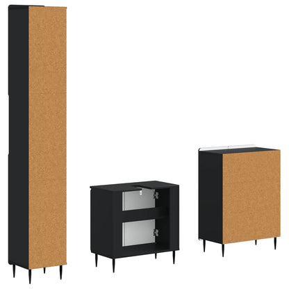 3 Piece Bathroom Cabinet Set ZWOLLE Black Engineered Wood