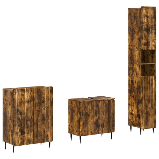 3 Piece Bathroom Cabinet Set ZWOLLE Smoked Oak Engineered Wood