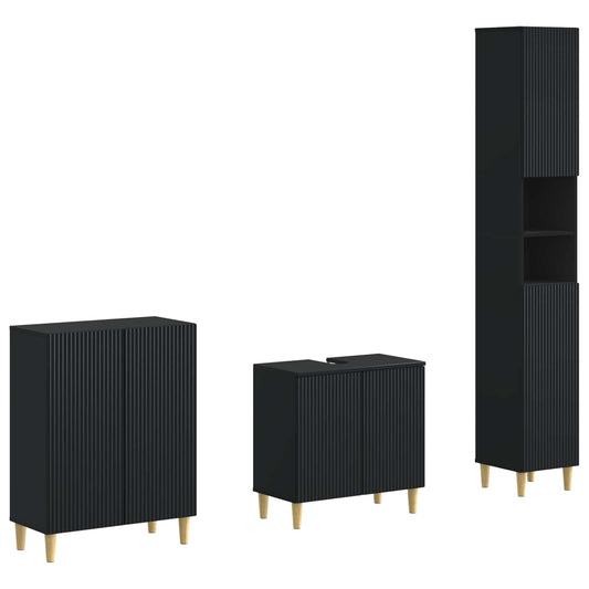 3 Piece Bathroom Cabinet Set ARNHEM Black Engineered Wood