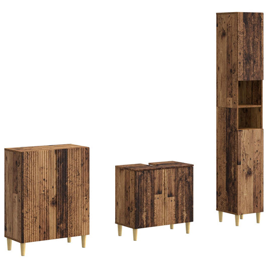 3 Piece Bathroom Cabinet Set ARNHEM Old Wood Engineered Wood