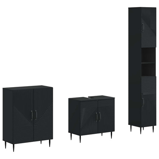 3 Piece Bathroom Cabinet Set HAARLEM Black Engineered Wood