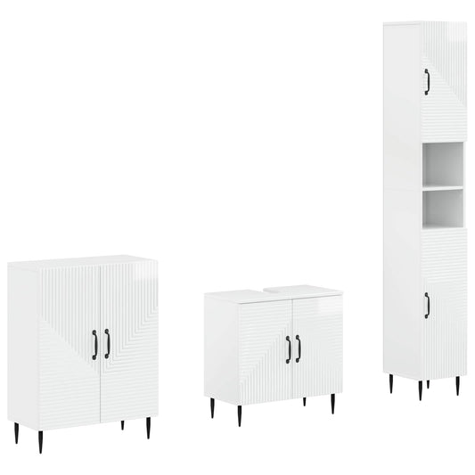 3 Piece Bathroom Cabinet Set HAARLEM High Gloss White