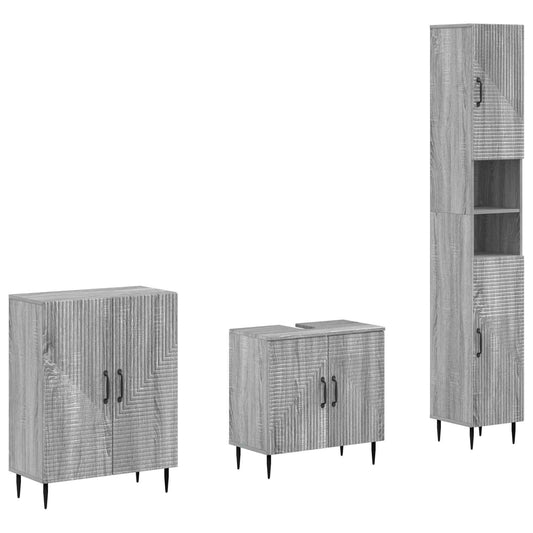 3 Piece Bathroom Cabinet Set HAARLEM Grey Sonoma