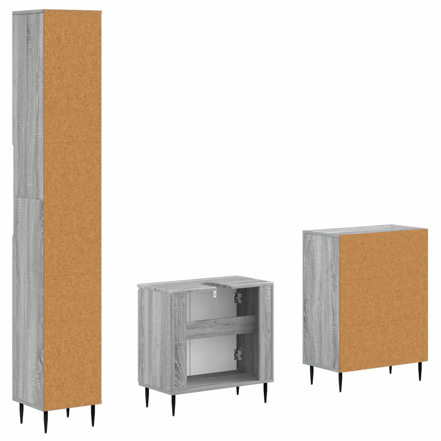 3 Piece Bathroom Cabinet Set HAARLEM Grey Sonoma