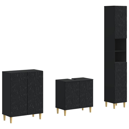 3 Piece Bathroom Cabinet Set DELFT Black Engineered Wood