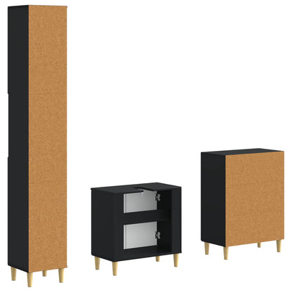 3 Piece Bathroom Cabinet Set DELFT Black Engineered Wood