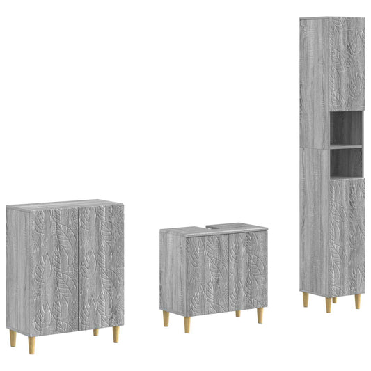 3 Piece Bathroom Cabinet Set DELFT Grey Sonoma Engineered Wood