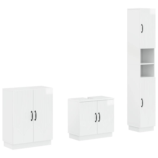 3 Piece Bathroom Cabinet Set HOORN High Gloss White