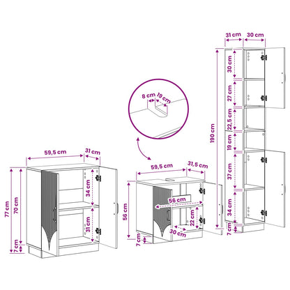 3 Piece Bathroom Cabinet Set HOORN Smoked Oak Engineered Wood