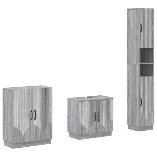 3 Piece Bathroom Cabinet Set HOORN Grey Sonoma Engineered Wood