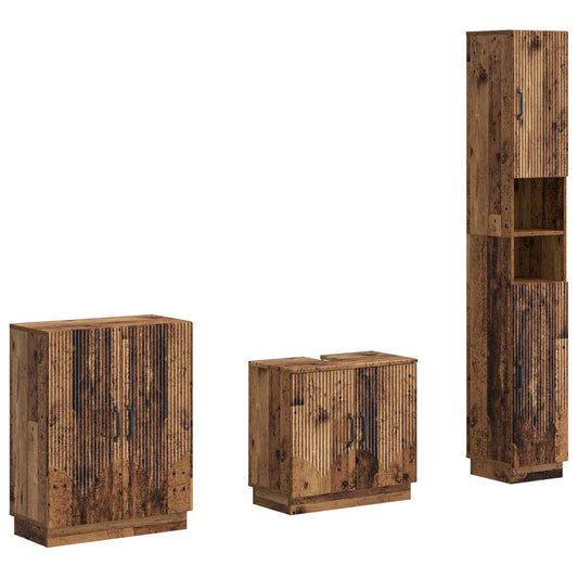 3 Piece Bathroom Cabinet Set HOORN Old Wood Engineered Wood