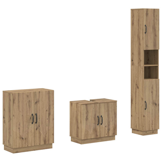3 Piece Bathroom Cabinet Set HOORN Artisan Oak Engineered Wood