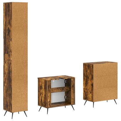 3 Piece Bathroom Cabinet Set BREDA Smoked Oak Engineered Wood