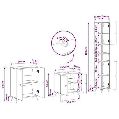 3 Piece Bathroom Cabinet Set BREDA Old Wood Engineered Wood